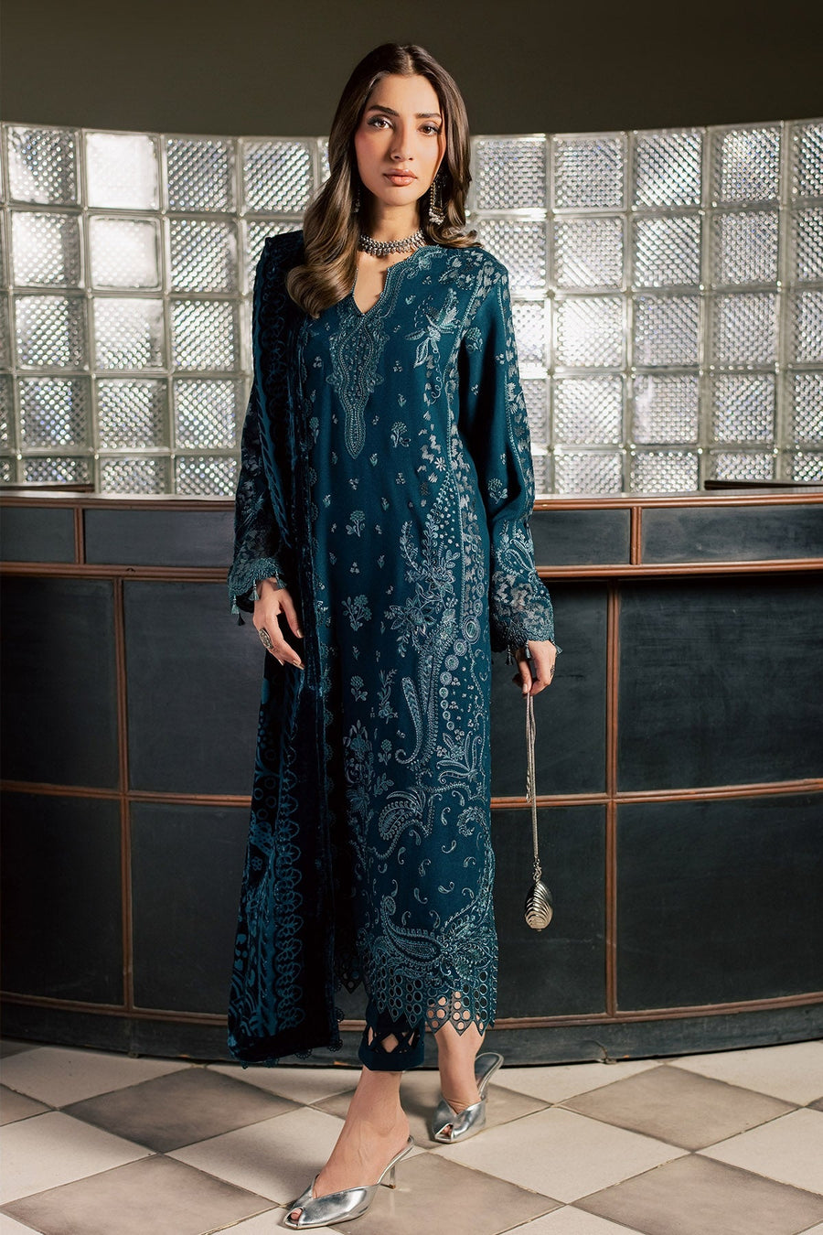 NUREH Exclusive Embroidered Leather Peach Unstitched 3Pc Suit NE-282