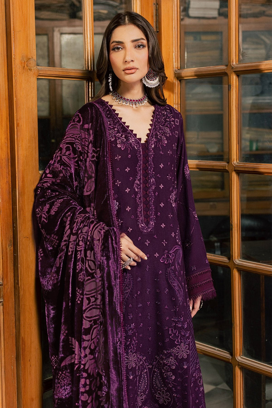 NUREH Exclusive Embroidered Leather Peach Unstitched 3Pc Suit NE-284