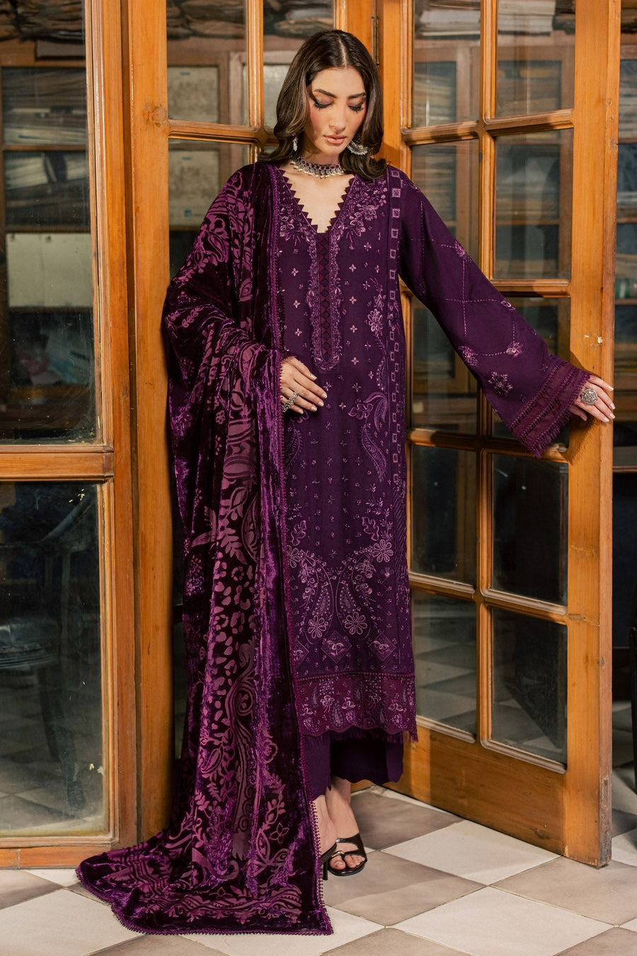 NUREH Exclusive Embroidered Leather Peach Unstitched 3Pc Suit NE-284