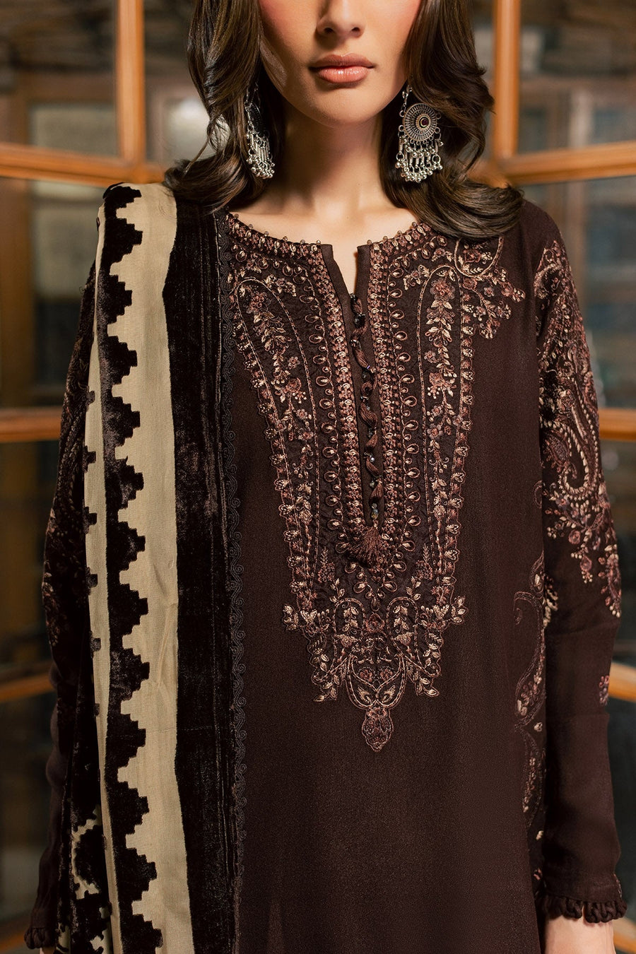 NUREH Exclusive Embroidered Leather Peach Unstitched 3Pc Suit NE-285