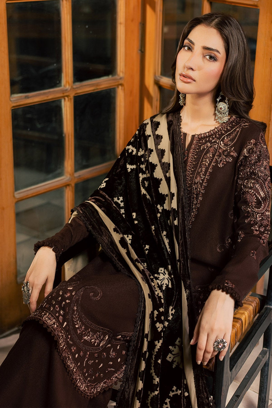 NUREH Exclusive Embroidered Leather Peach Unstitched 3Pc Suit NE-285