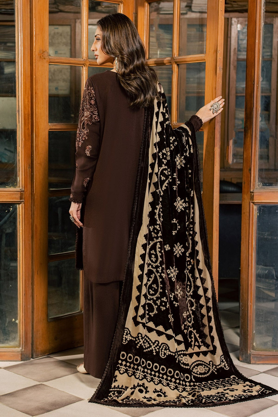 NUREH Exclusive Embroidered Leather Peach Unstitched 3Pc Suit NE-285