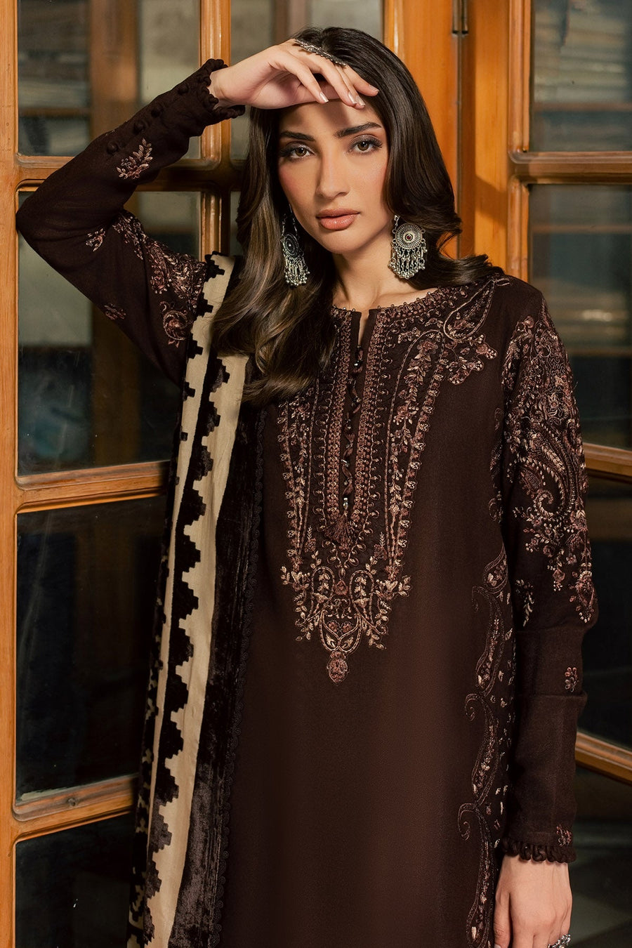 NUREH Exclusive Embroidered Leather Peach Unstitched 3Pc Suit NE-285