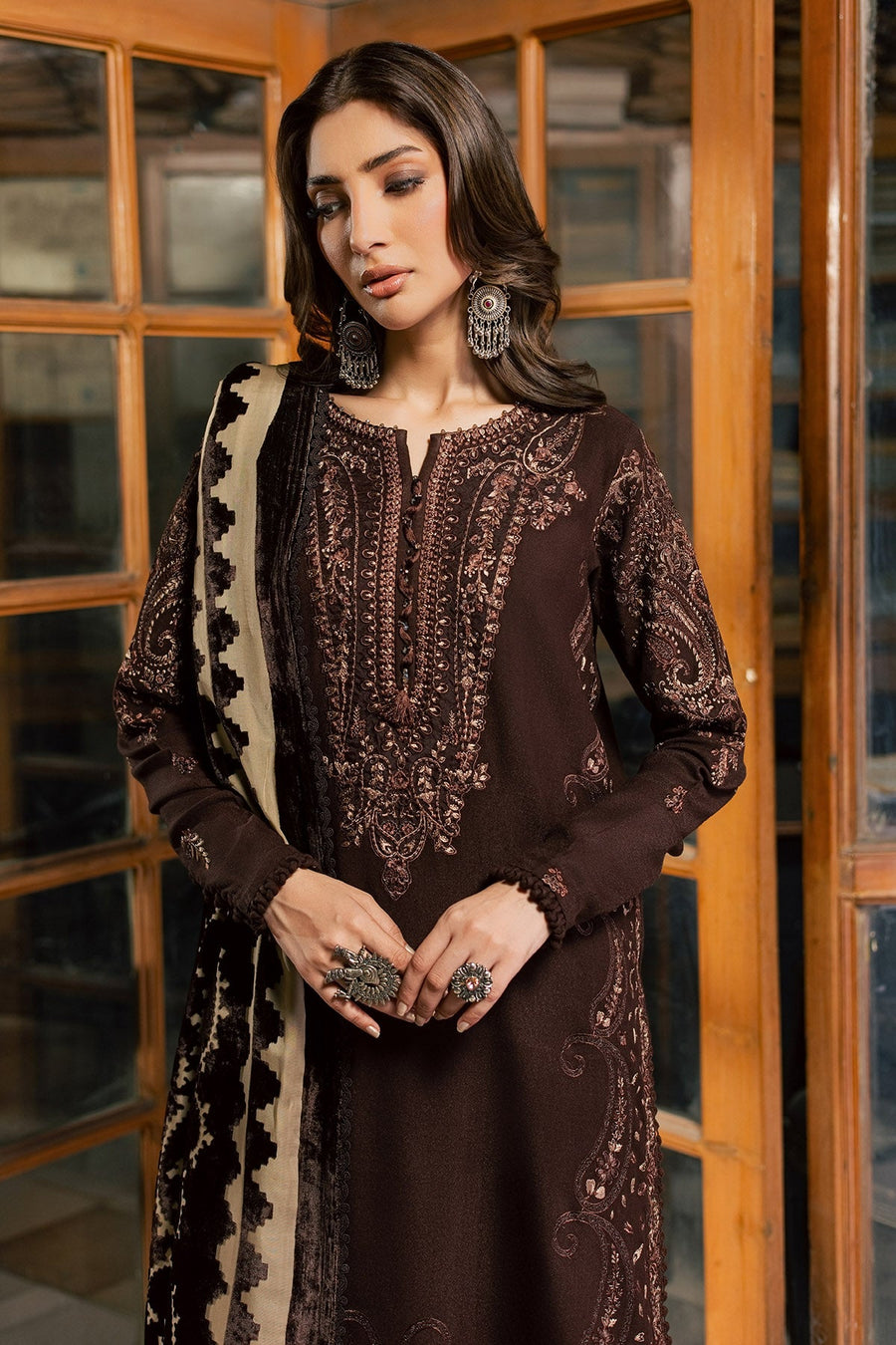 NUREH Exclusive Embroidered Leather Peach Unstitched 3Pc Suit NE-285