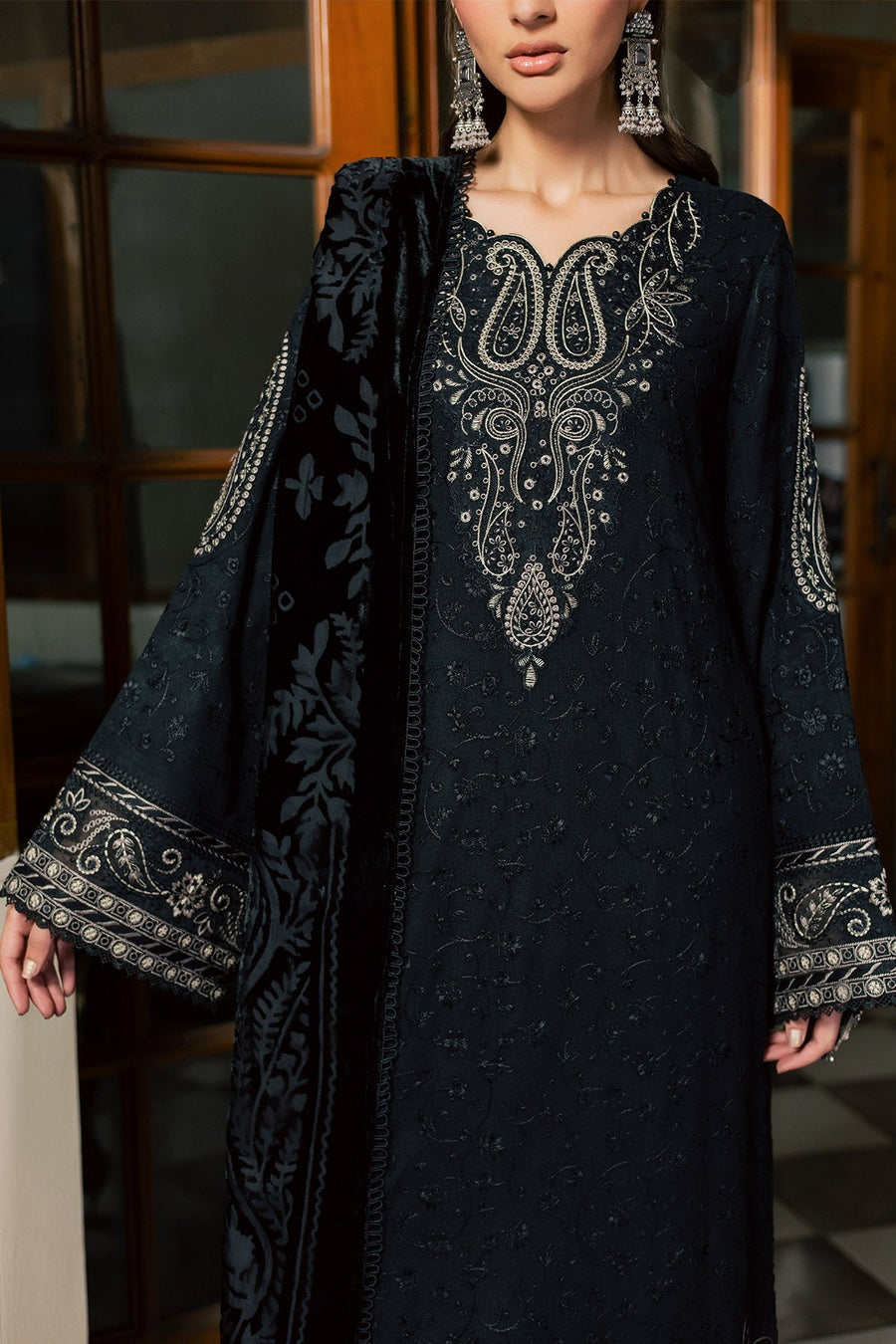 NUREH Exclusive Embroidered Leather Peach Unstitched 3Pc Suit NE-287