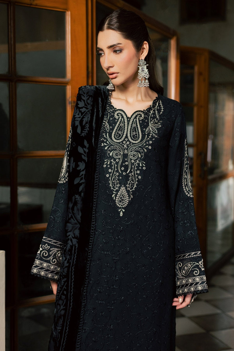 NUREH Exclusive Embroidered Leather Peach Unstitched 3Pc Suit NE-287