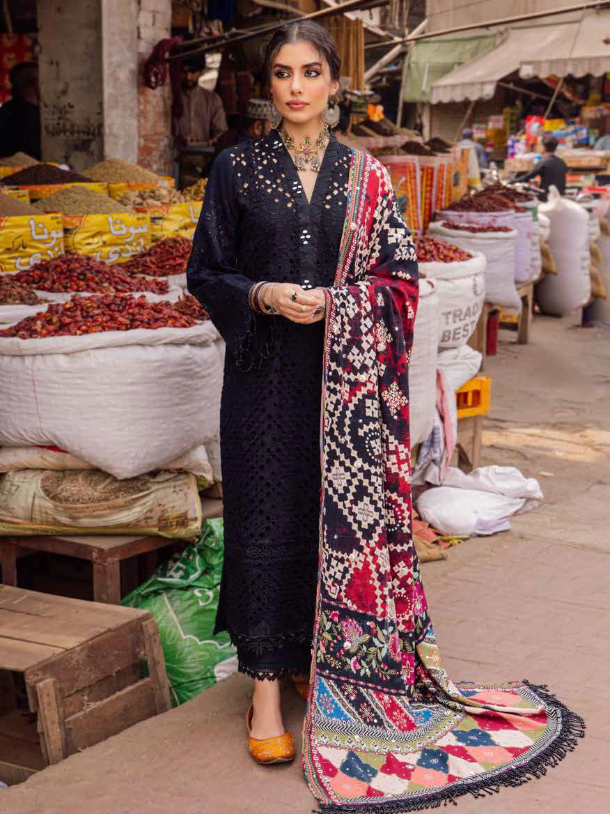 NUREH Bazaar Embroidered Chikankari Khaddar Unstitched 3Pc Suit NE-52