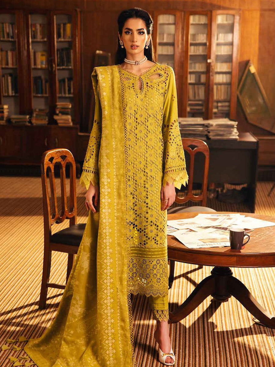 NUREH Exclusive Unstitched Embroidered Leather Peach 3Pc Suit NE-53