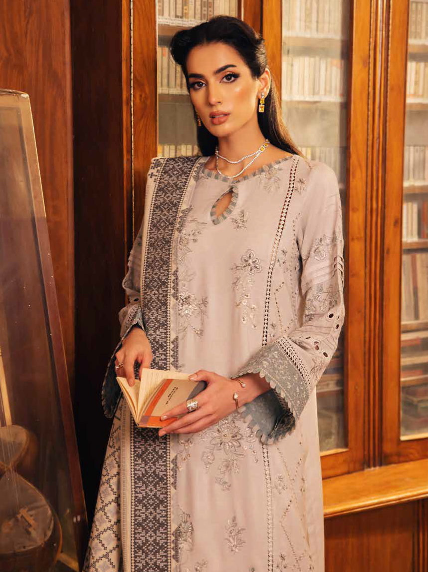 NUREH Exclusive Unstitched Embroidered Leather Peach 3Pc Suit NE-54
