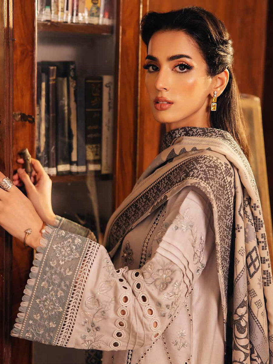 NUREH Exclusive Unstitched Embroidered Leather Peach 3Pc Suit NE-54