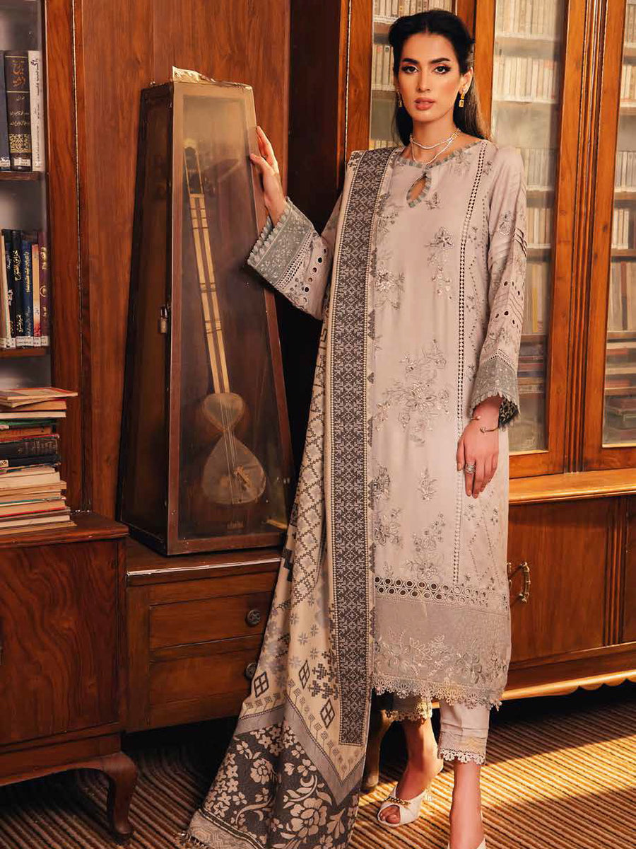 NUREH Exclusive Unstitched Embroidered Leather Peach 3Pc Suit NE-54