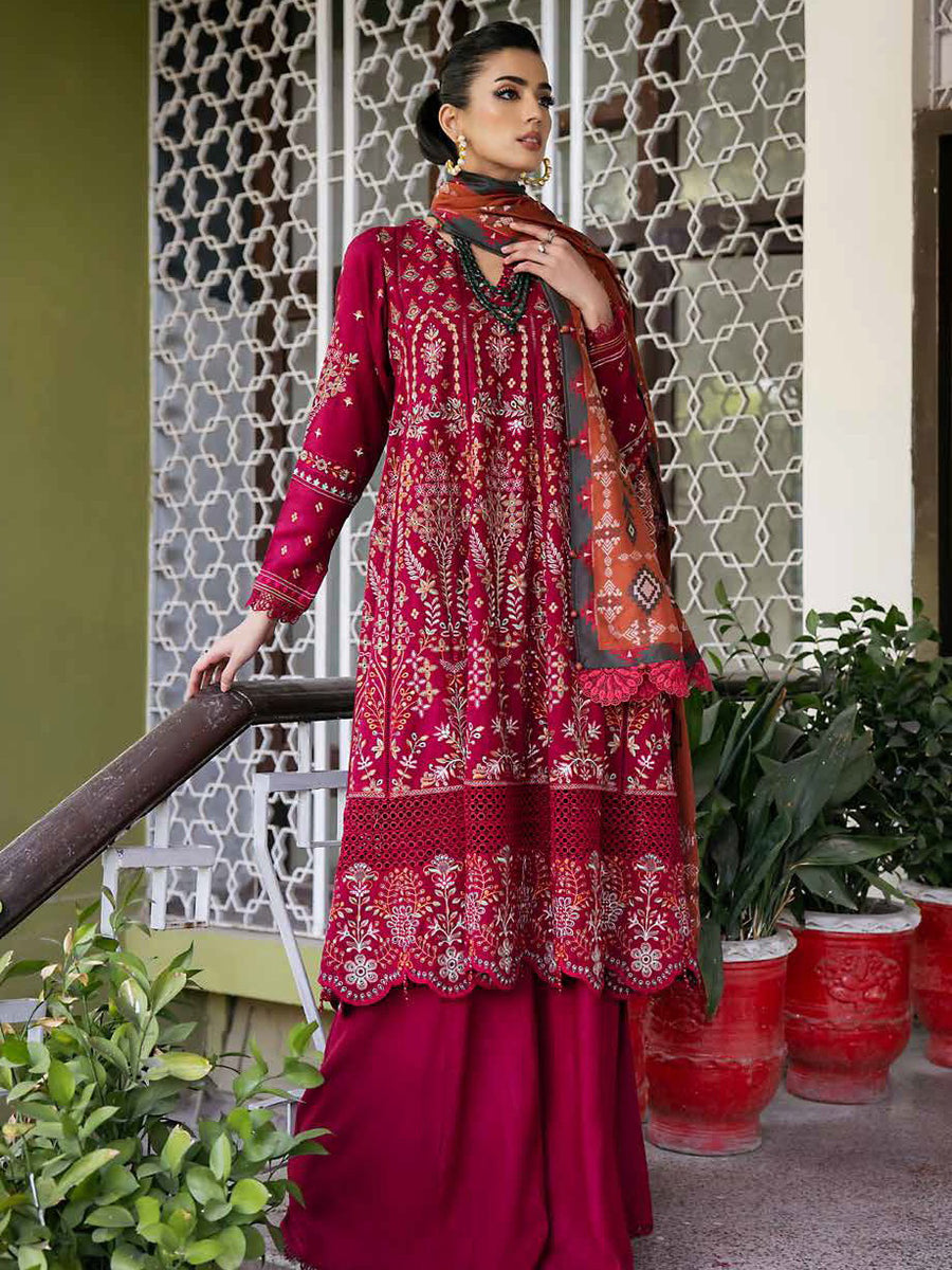 NUREH Exclusive Unstitched Embroidered Leather Peach 3Pc Suit NE-56