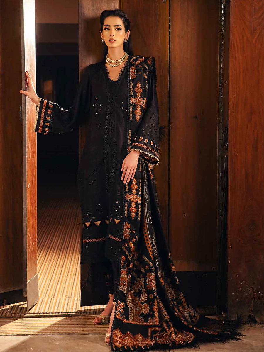 NUREH Exclusive Unstitched Embroidered Leather Peach 3Pc Suit NE-57