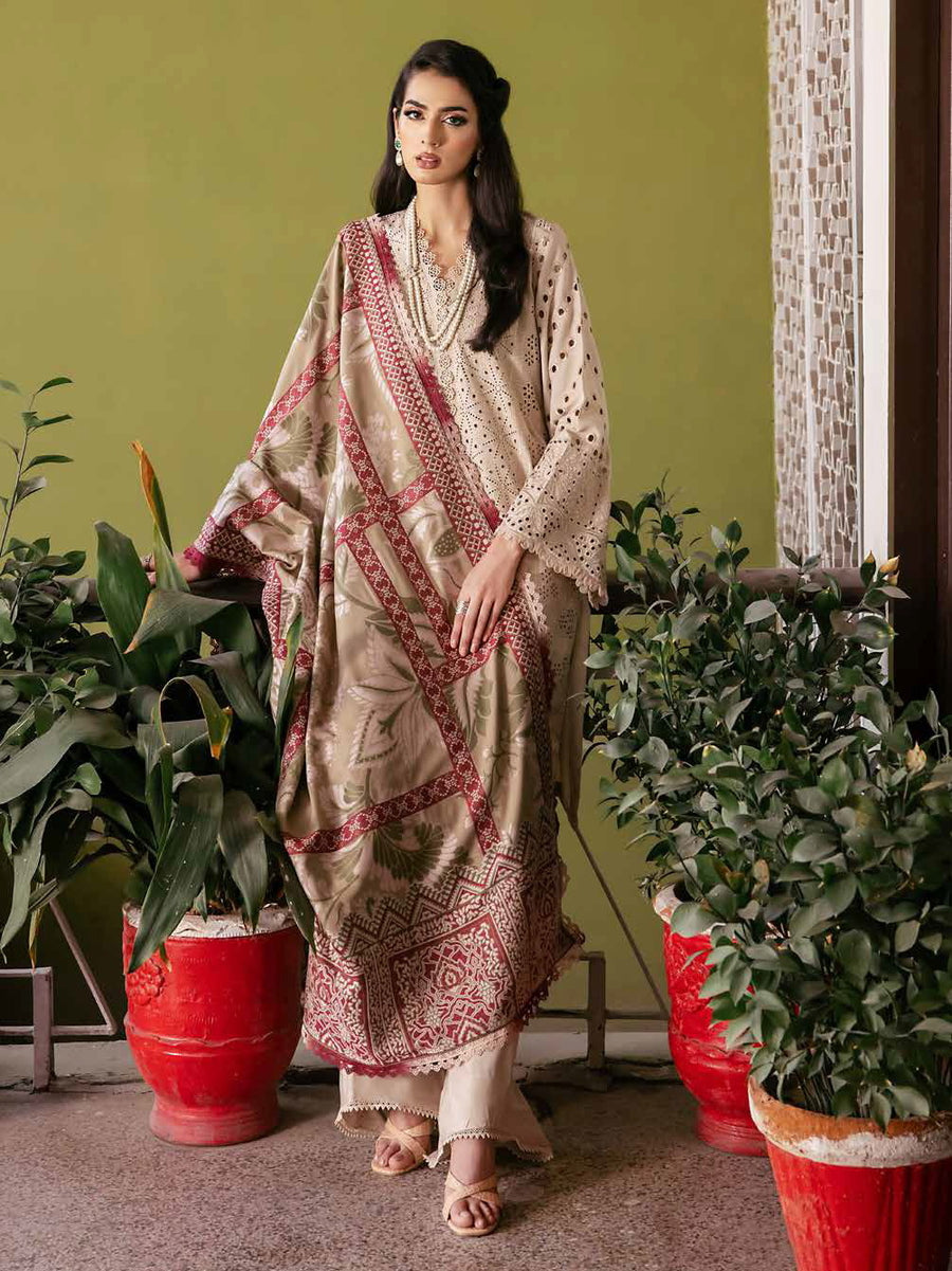 NUREH Exclusive Unstitched Embroidered Leather Peach 3Pc Suit NE-58