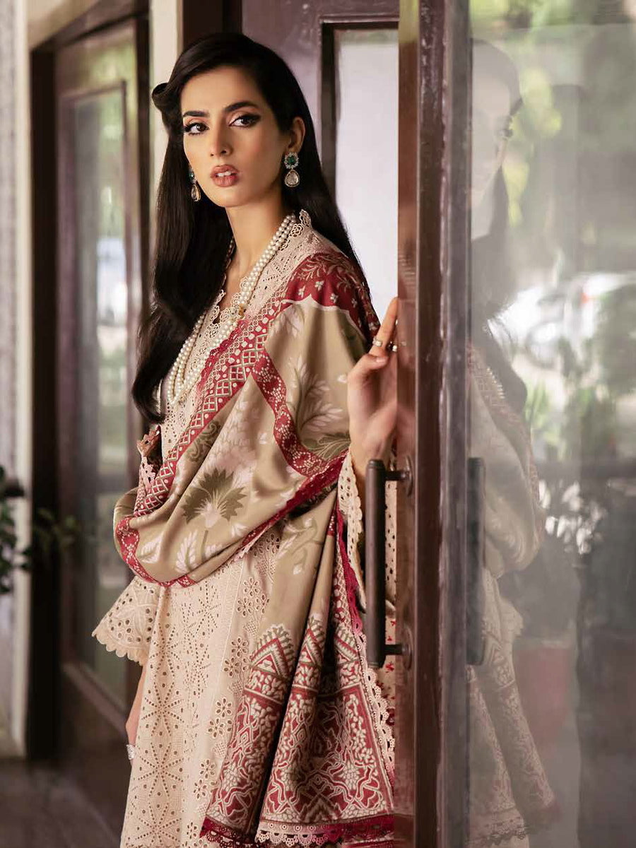 NUREH Exclusive Unstitched Embroidered Leather Peach 3Pc Suit NE-58