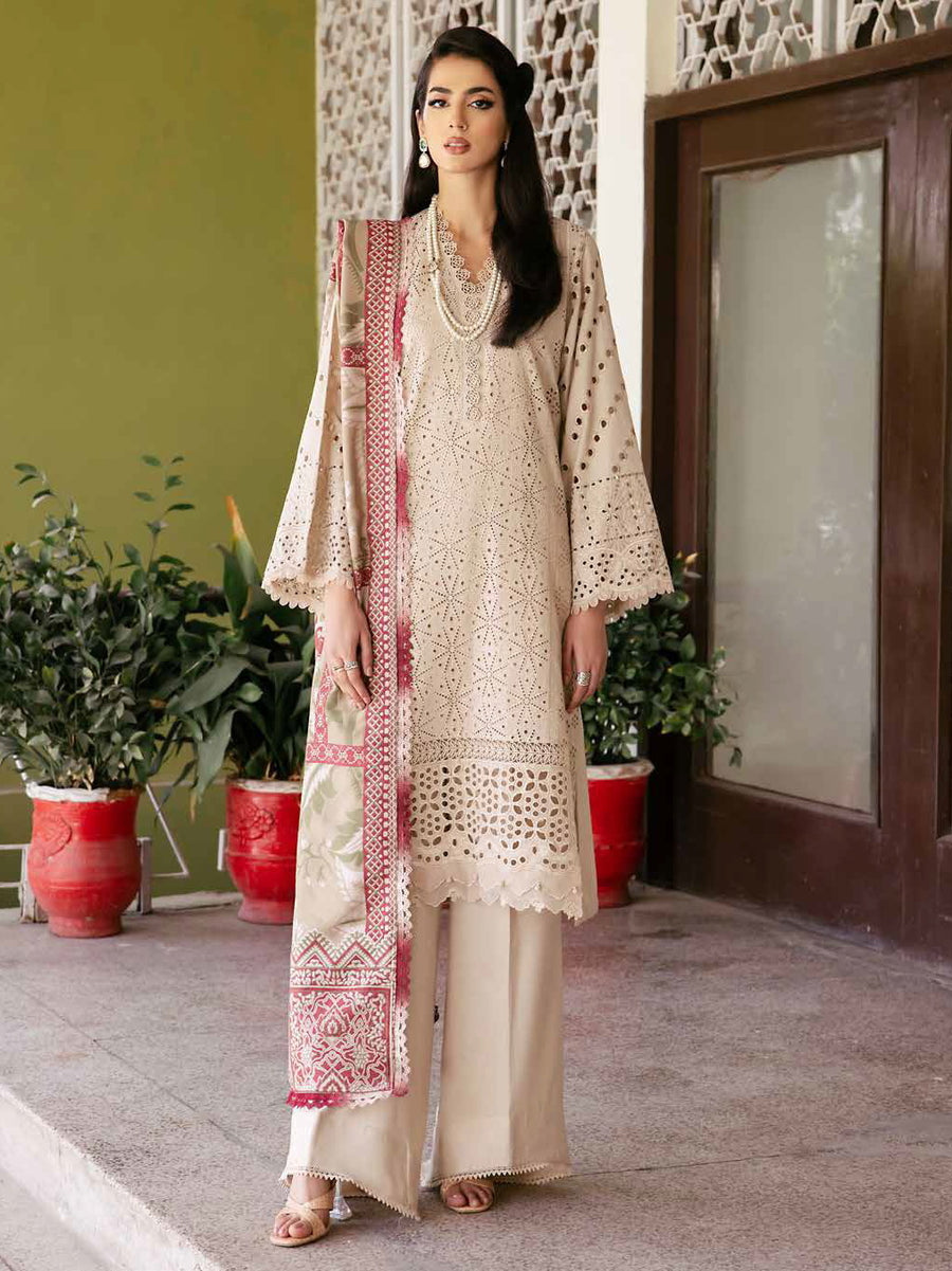 NUREH Exclusive Unstitched Embroidered Leather Peach 3Pc Suit NE-58