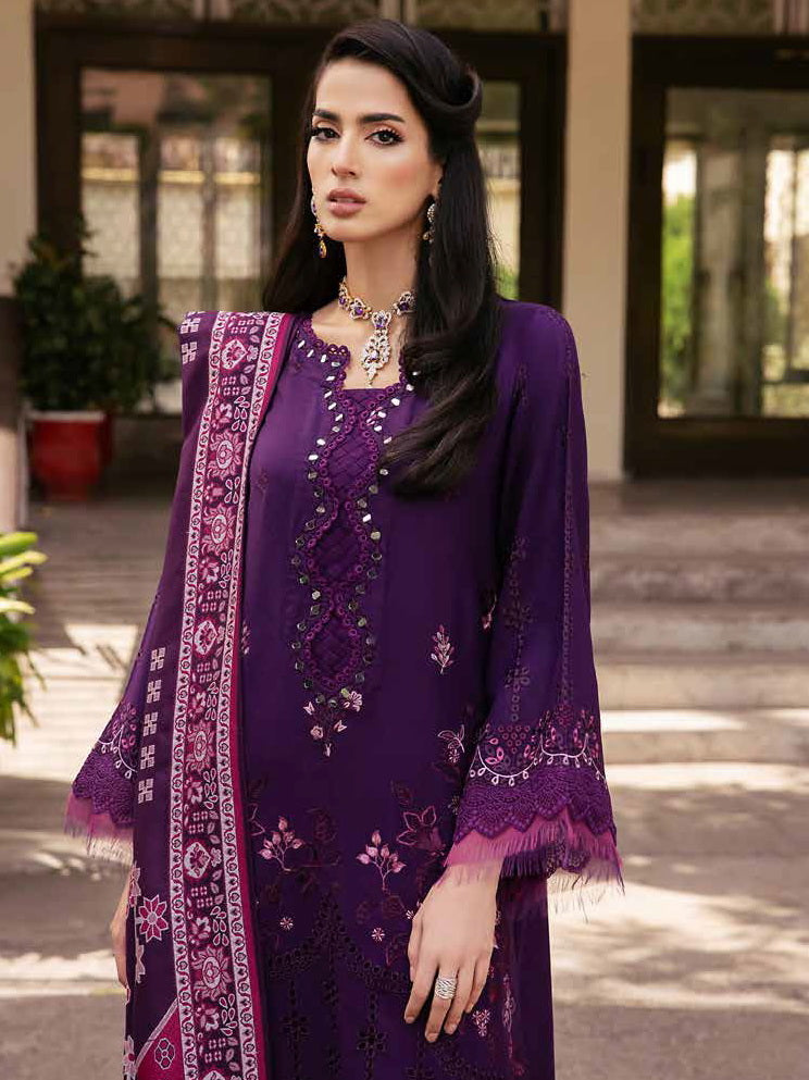 NUREH Exclusive Unstitched Embroidered Leather Peach 3Pc Suit NE-59