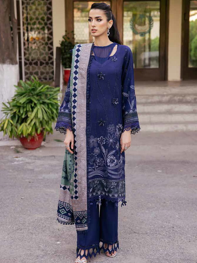 NUREH Exclusive Unstitched Embroidered Leather Peach 3Pc Suit NE-60