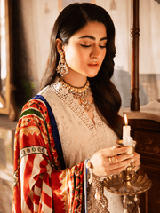 NUREH Exclusive Embroidered Peach Leather Unstitched 3Pc Suit NE-64