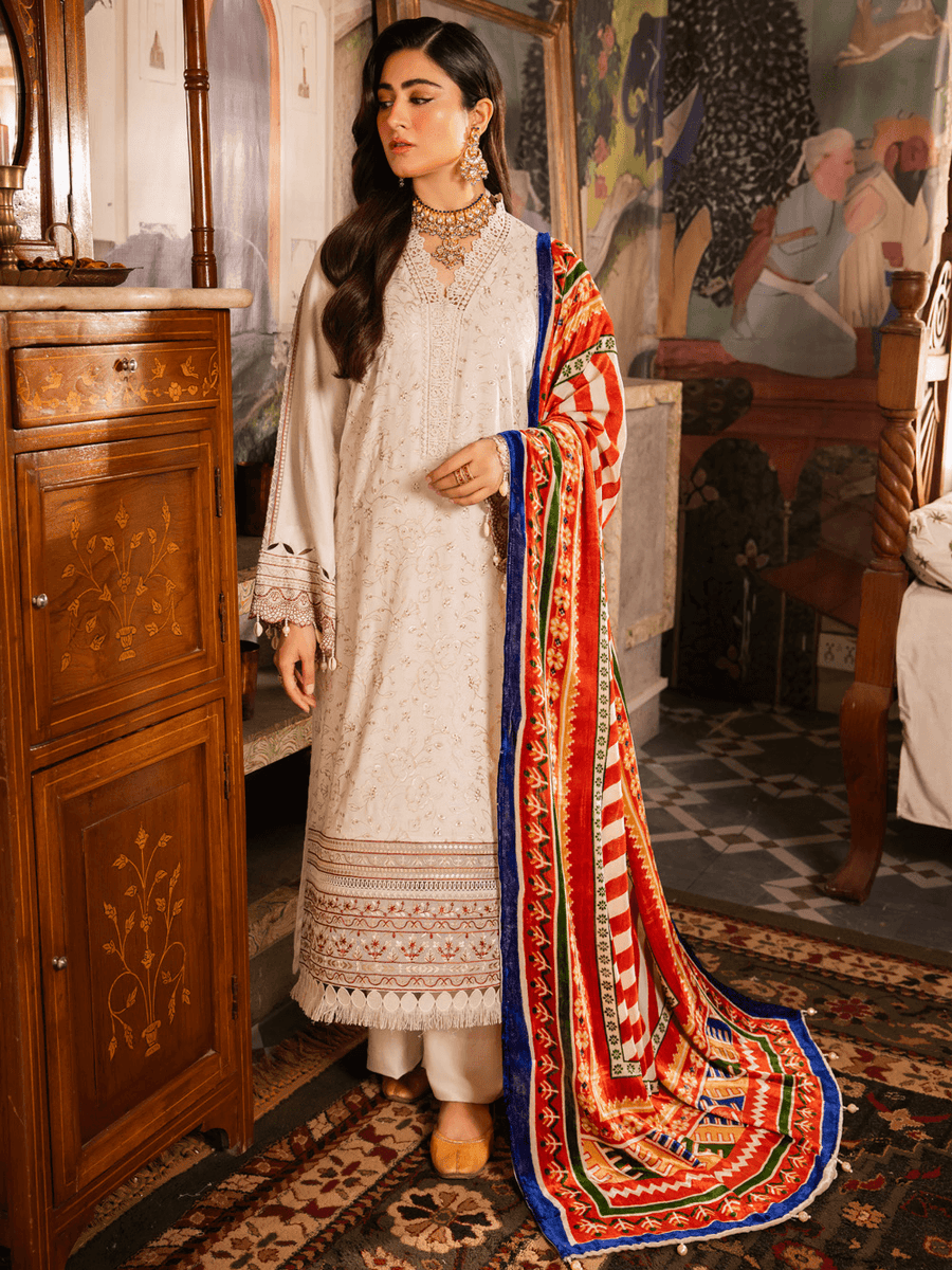 NUREH Exclusive Embroidered Peach Leather Unstitched 3Pc Suit NE-64