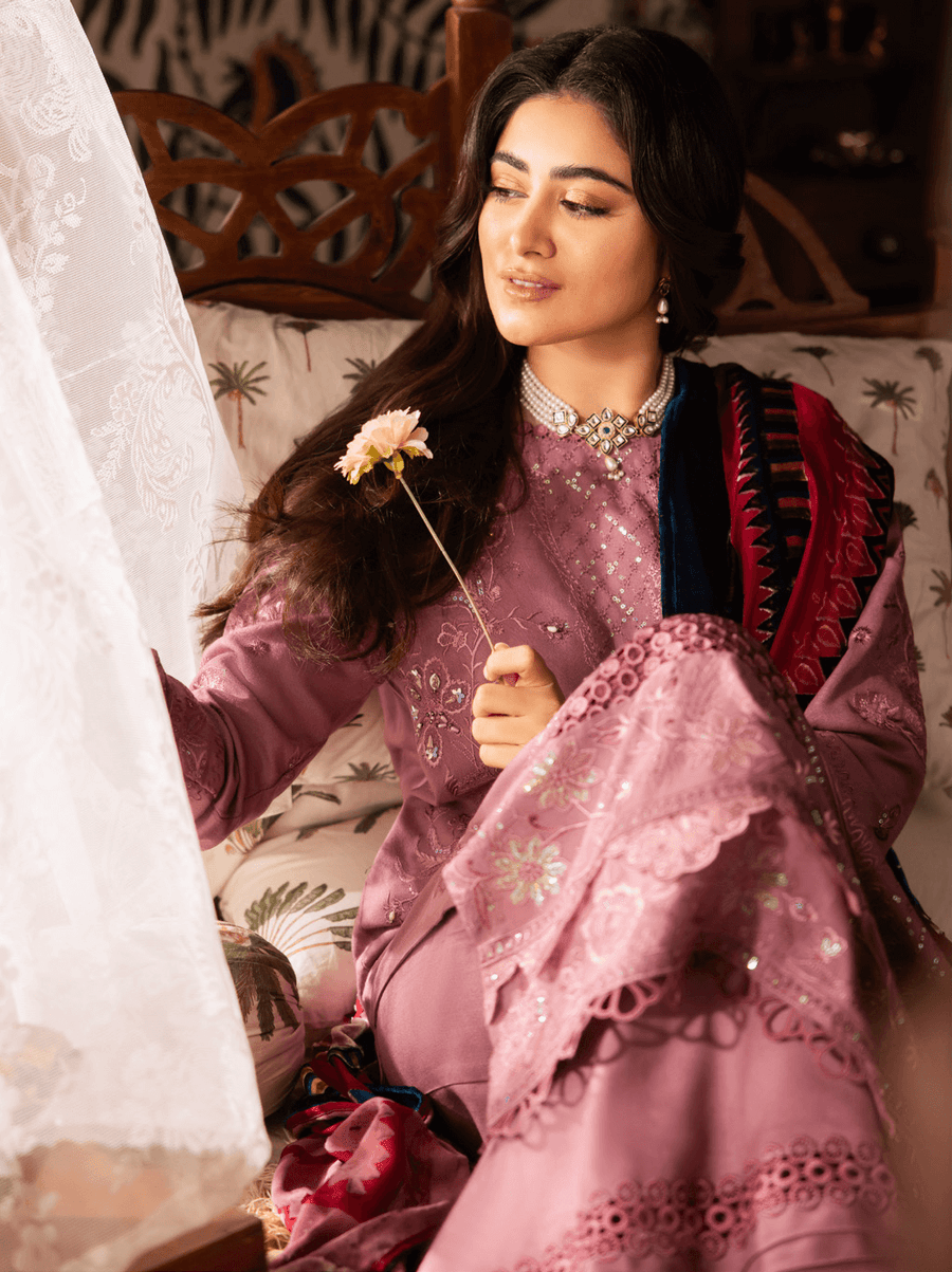 NUREH Exclusive Embroidered Peach Leather Unstitched 3Pc Suit NE-66
