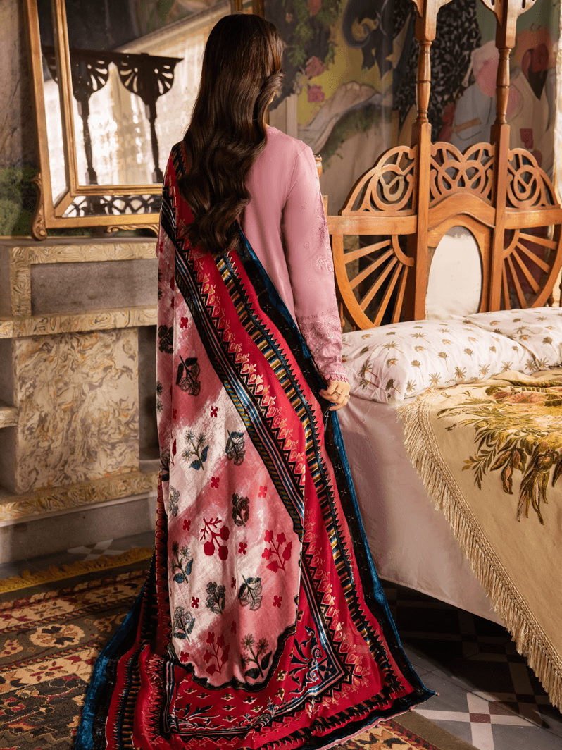 NUREH Exclusive Embroidered Peach Leather Unstitched 3Pc Suit NE-66