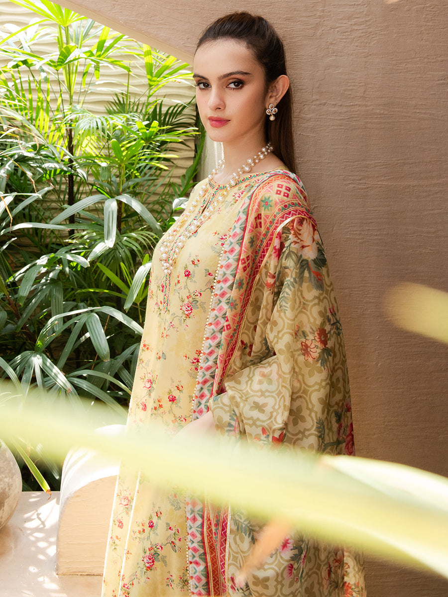 Faiza Faisal Signature Pret Dyed Printed Raw Silk 3Pc Suit - NEHAN
