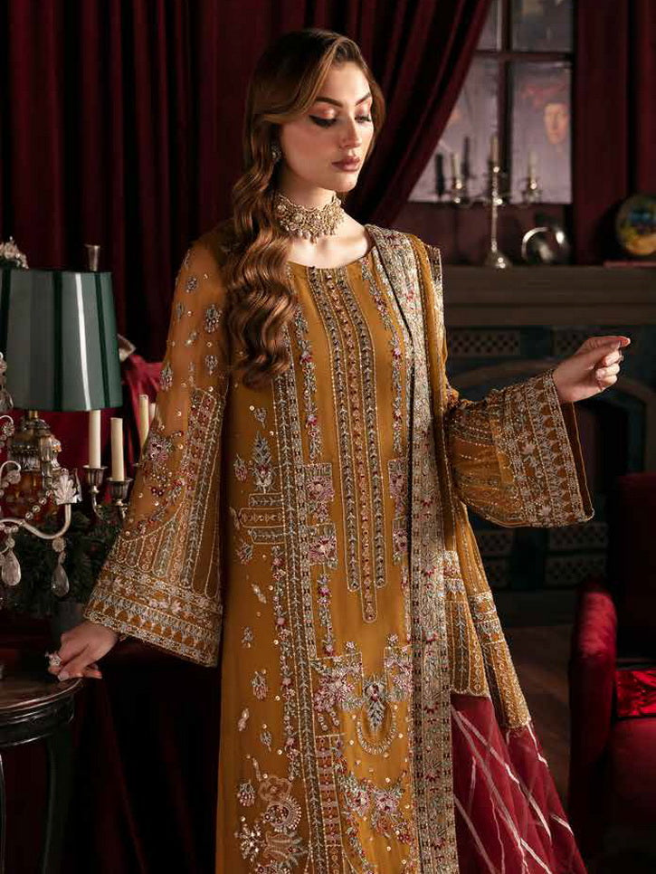 Nureh Elanora Embroidered Chiffon Unstitched 3Pc Suit NEL-37 Crimson