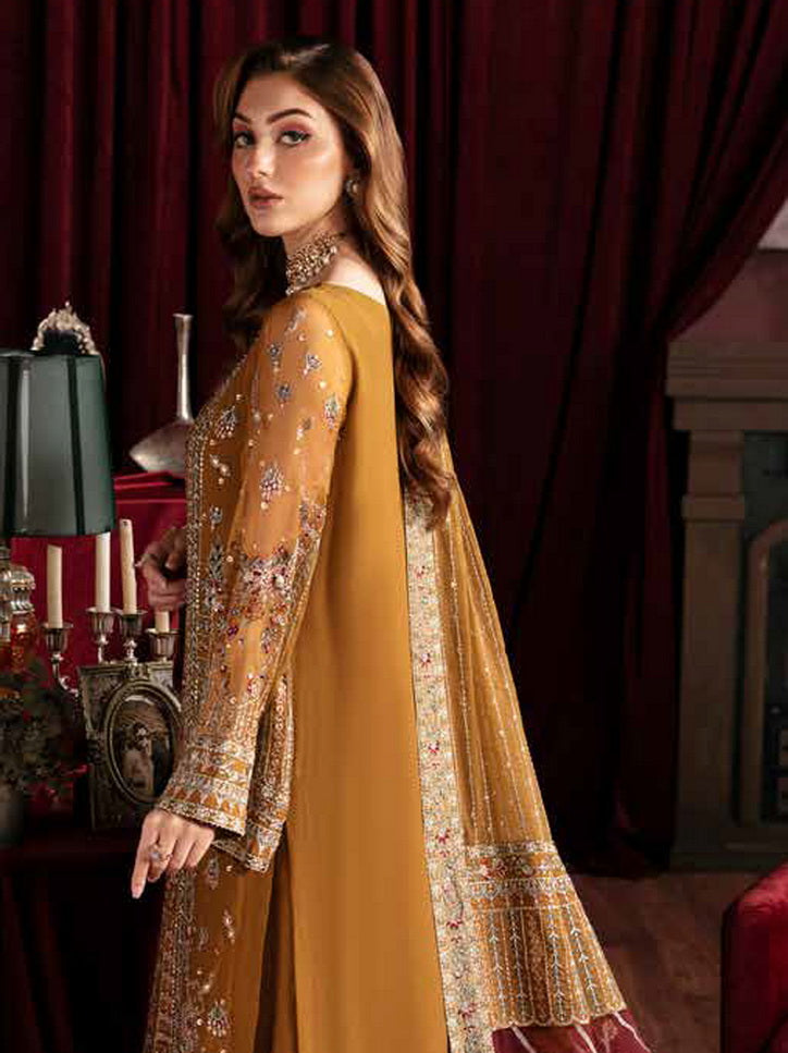 Nureh Elanora Embroidered Chiffon Unstitched 3Pc Suit NEL-37 Crimson