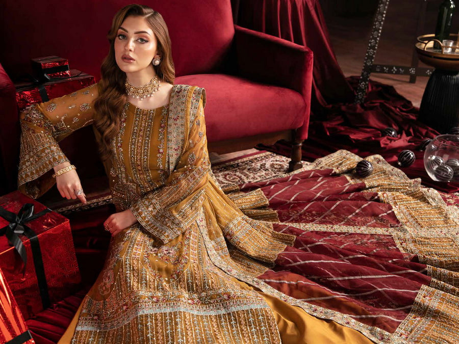 Nureh Elanora Embroidered Chiffon Unstitched 3Pc Suit NEL-37 Crimson