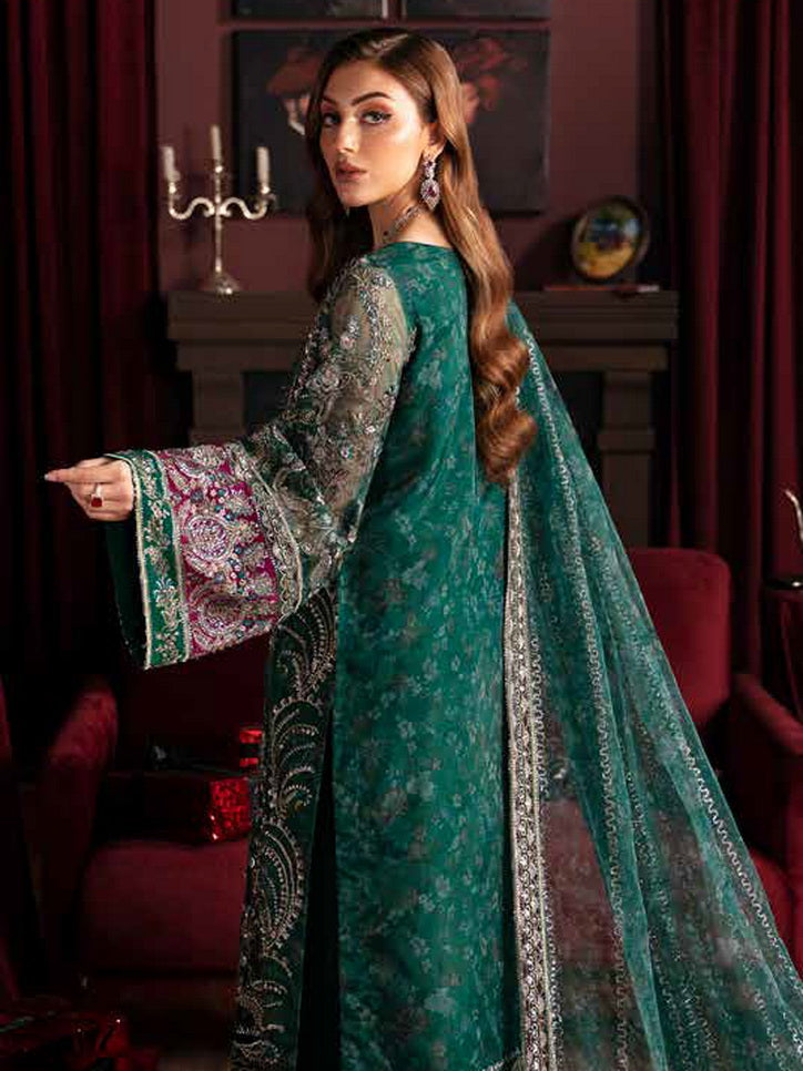Nureh Elanora Embroidered Organza Unstitched 3Pc Suit NEL-38 Charm