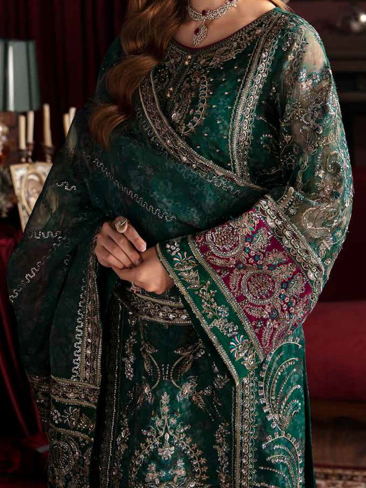 Nureh Elanora Embroidered Organza Unstitched 3Pc Suit NEL-38 Charm