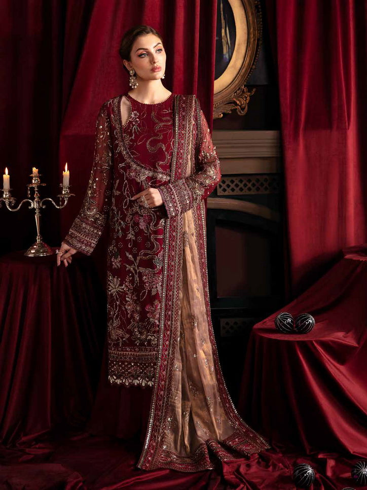 Nureh Elanora Embroidered Chiffon Unstitched 3Pc Suit NEL-39 Soir