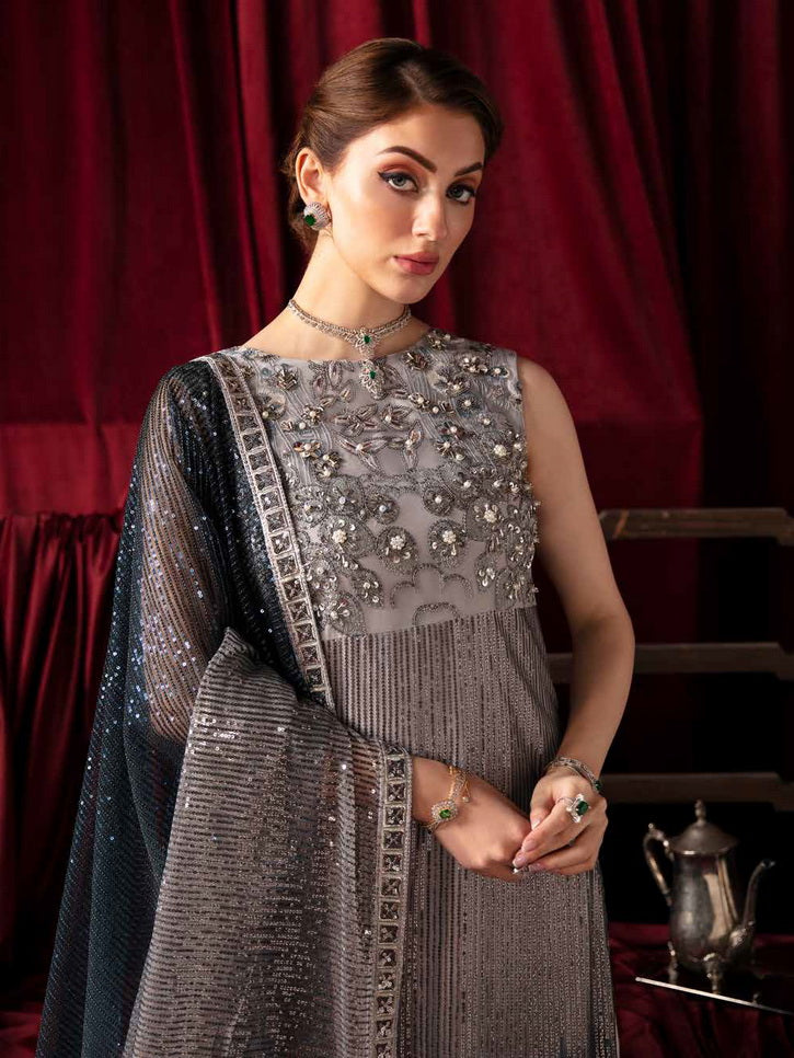 Nureh Elanora Embroidered Net Unstitched 3Pc Suit NEL-40 Starry Nights