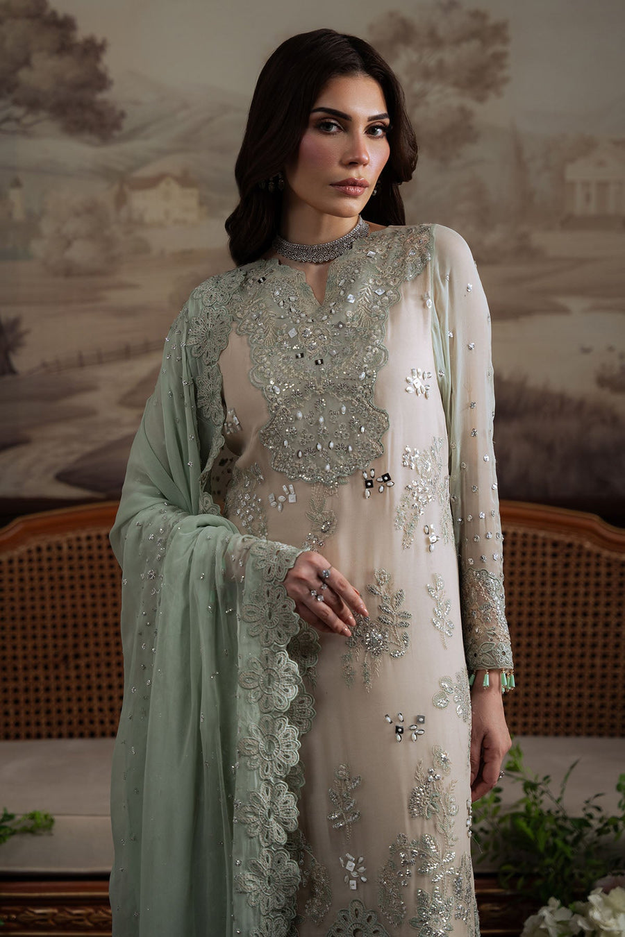 Nureh Elanora Embroidered Luxury Chiffon Unstitched 3Pc Suit NEL-73
