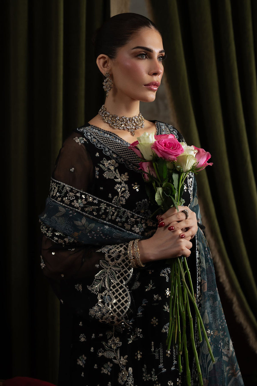 Nureh Elanora Embroidered Luxury Chiffon Unstitched 3Pc Suit NEL-75