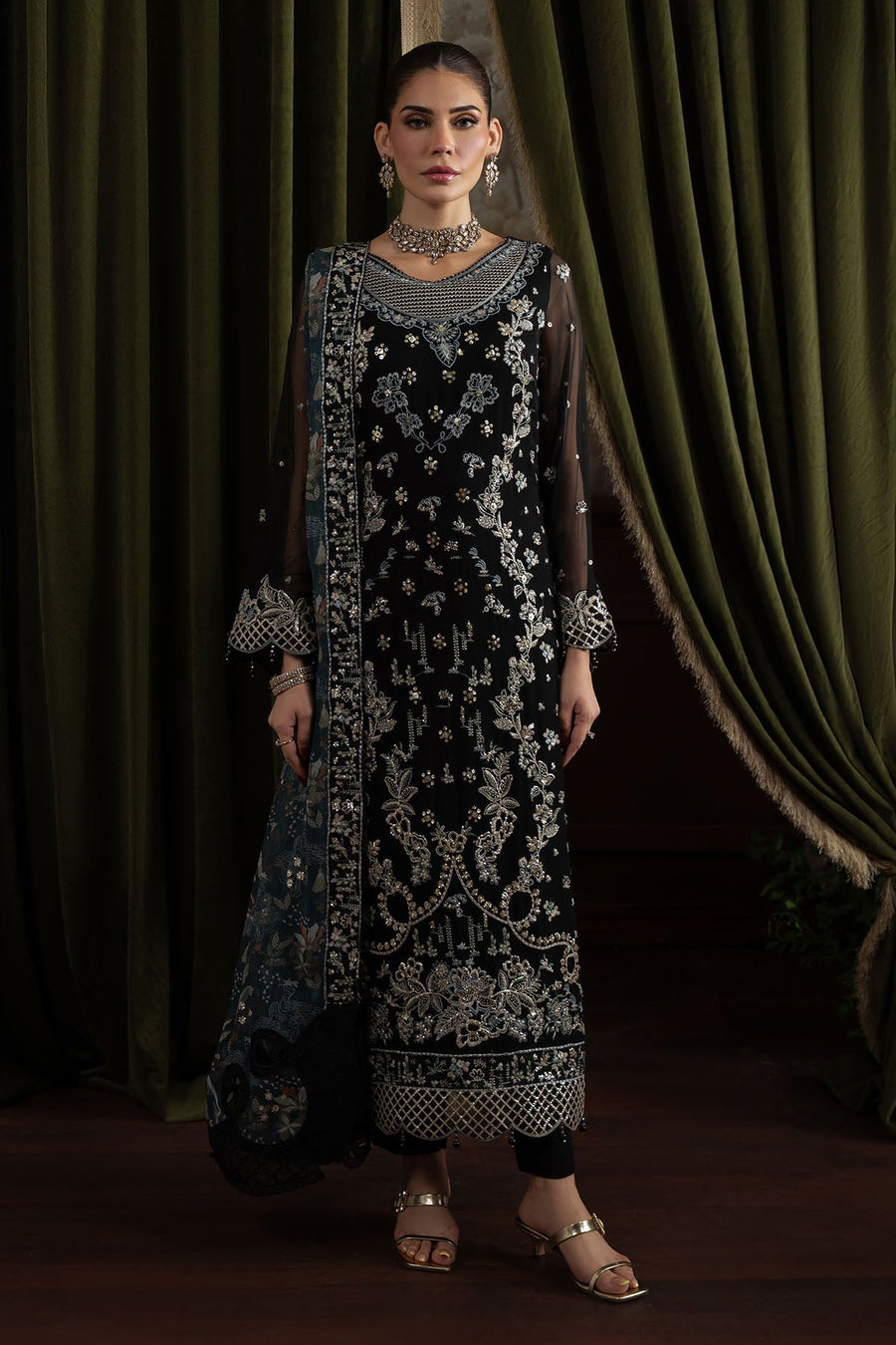 Nureh Elanora Embroidered Luxury Chiffon Unstitched 3Pc Suit NEL-75