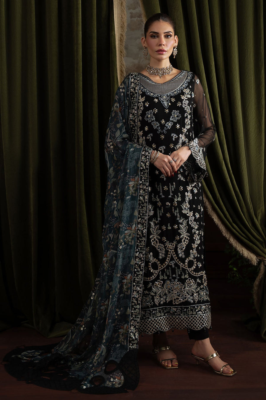 Nureh Elanora Embroidered Luxury Chiffon Unstitched 3Pc Suit NEL-75
