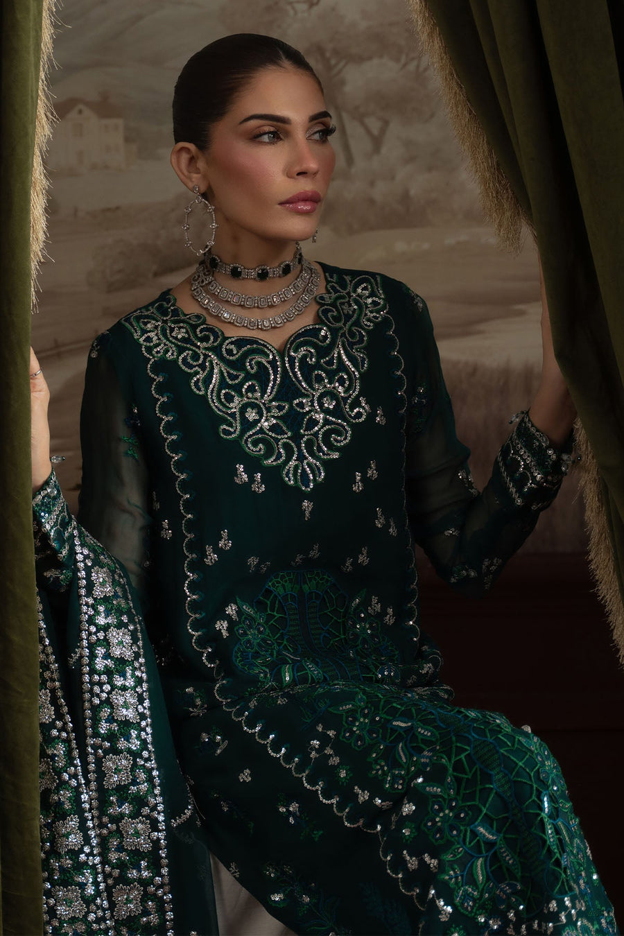 Nureh Elanora Embroidered Luxury Chiffon Unstitched 3Pc Suit NEL-77
