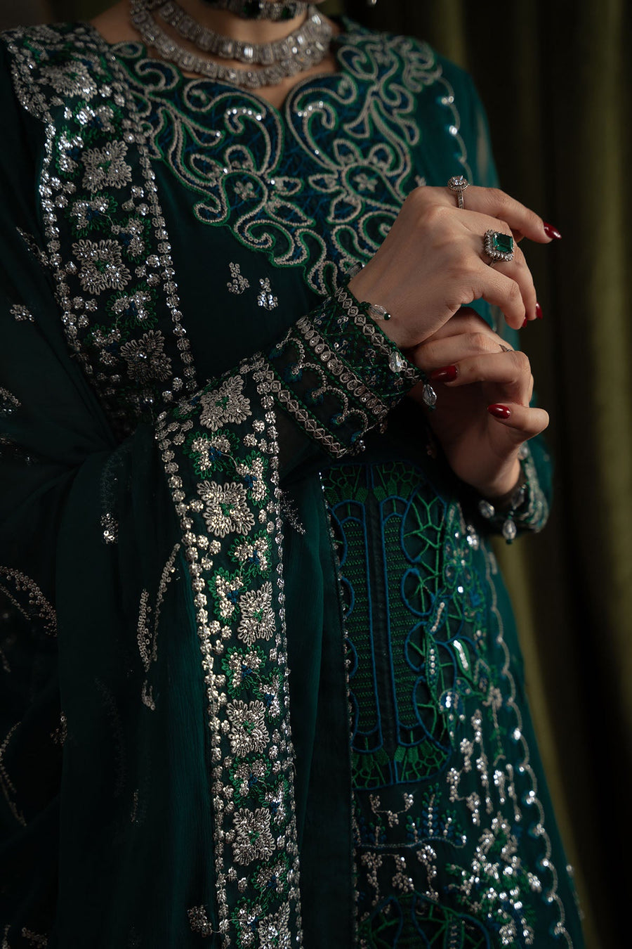 Nureh Elanora Embroidered Luxury Chiffon Unstitched 3Pc Suit NEL-77