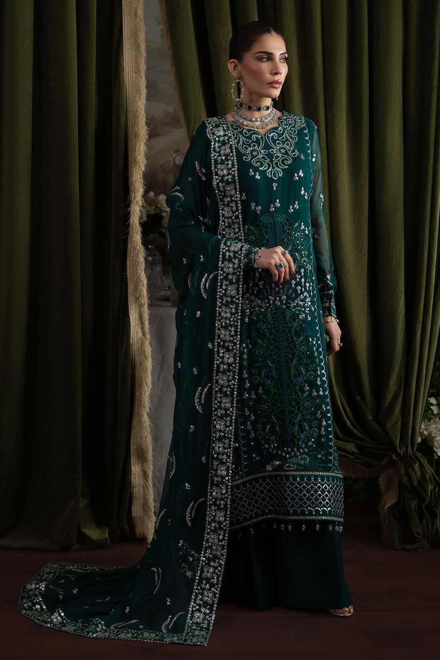 Nureh Elanora Embroidered Luxury Chiffon Unstitched 3Pc Suit NEL-77