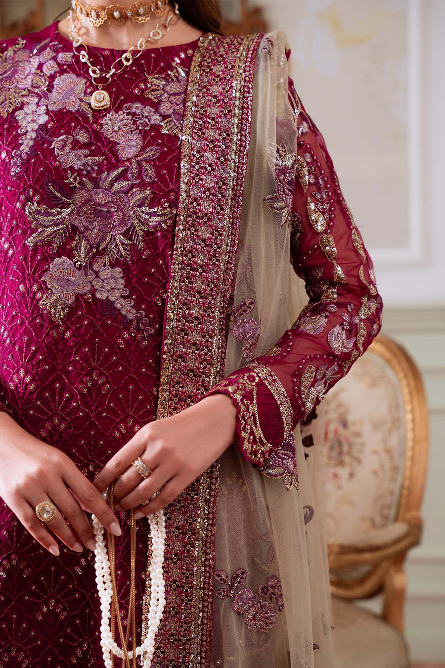 Nureh Elanora Embroidered Luxury Organza Unstitched 3Pc Suit NEL-78