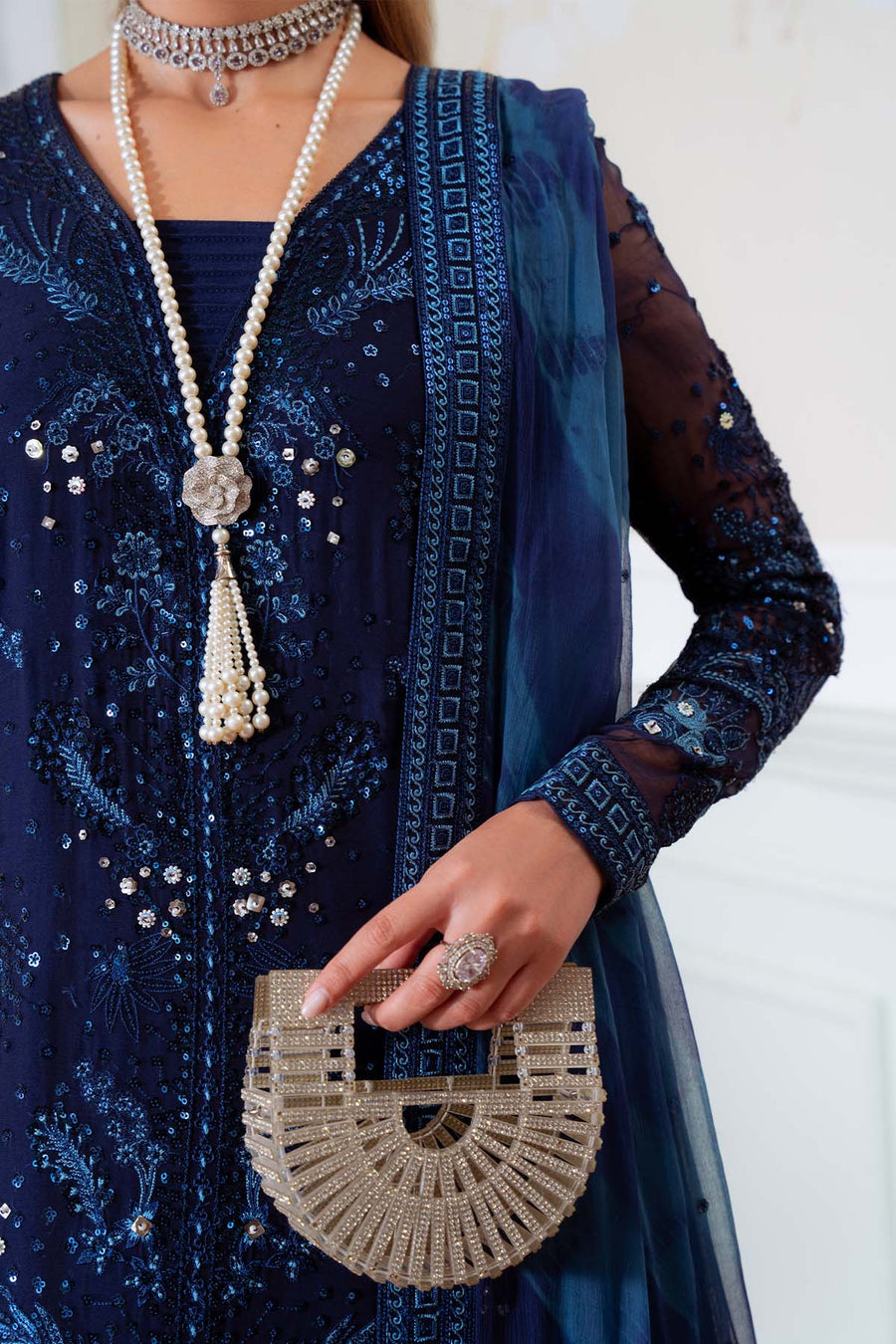 Nureh Elanora Embroidered Luxury Chiffon Unstitched 3Pc Suit NEL-79