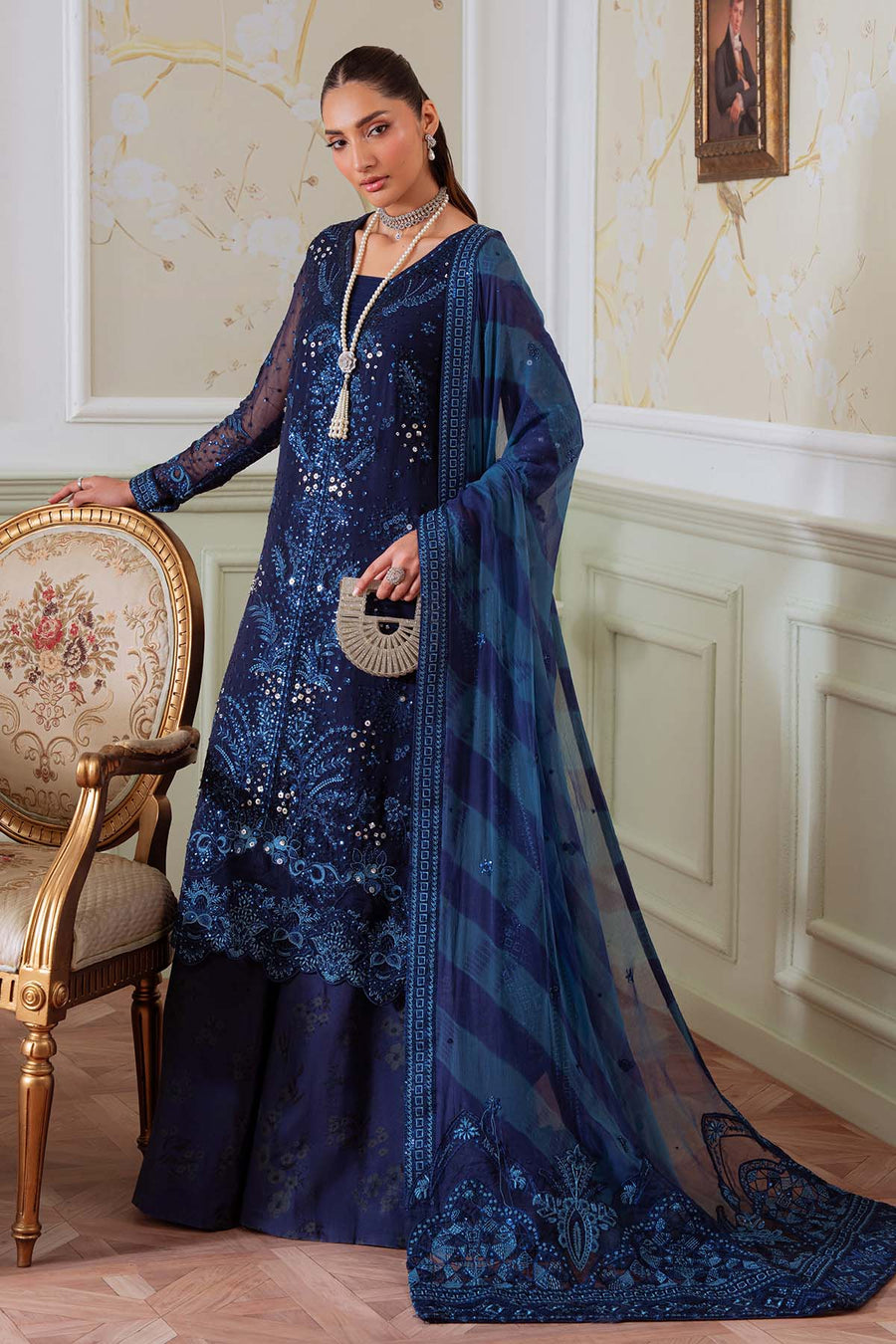 Nureh Elanora Embroidered Luxury Chiffon Unstitched 3Pc Suit NEL-79