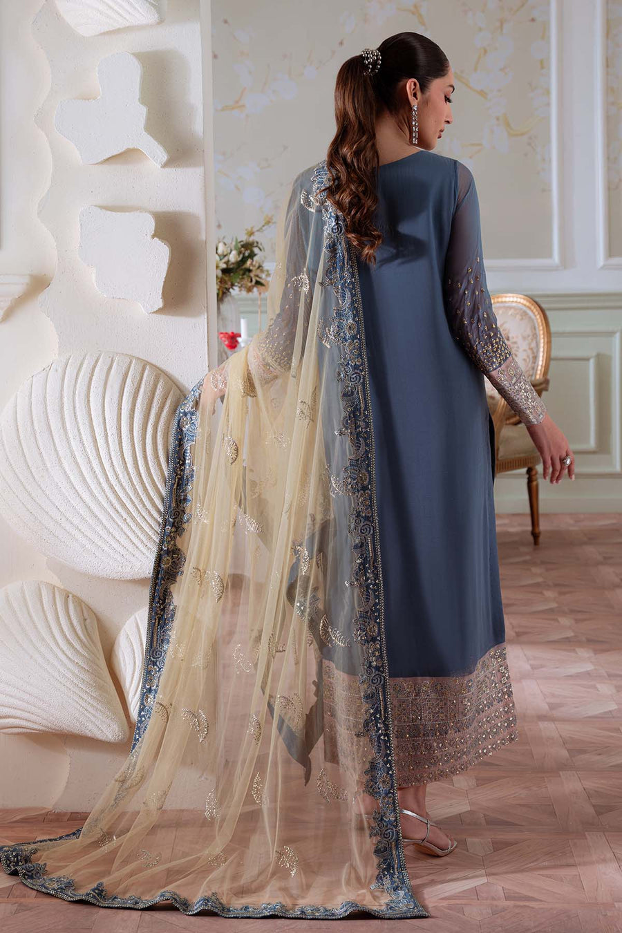 Nureh Elanora Embroidered Luxury Chiffon Unstitched 3Pc Suit NEL-82
