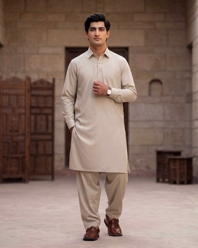 Sky Light by Fabrieco Men's Unstitched Soft Blended Suit - Nickel