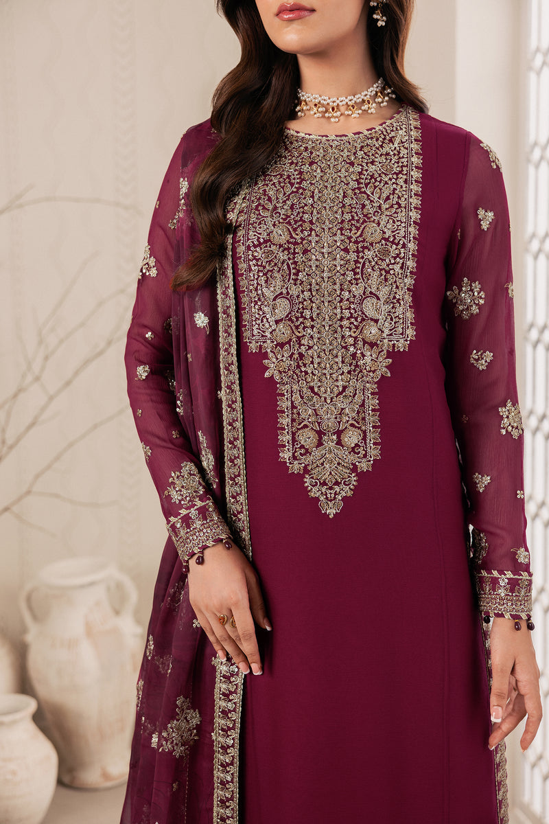 Zarif Bayaan Embroidered Luxury Chiffon Unstitched 3Pc Suit - NIDAH