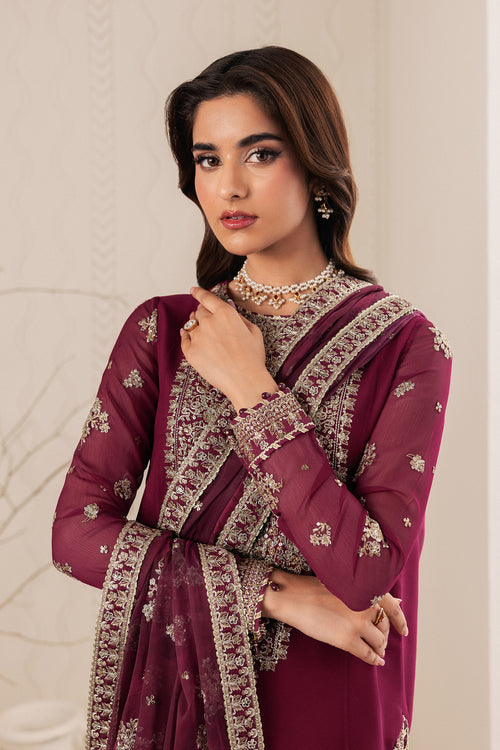 Zarif Bayaan Embroidered Luxury Chiffon Unstitched 3Pc Suit - NIDAH