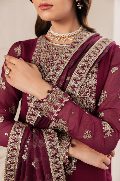 Zarif Bayaan Embroidered Luxury Chiffon Unstitched 3Pc Suit - NIDAH