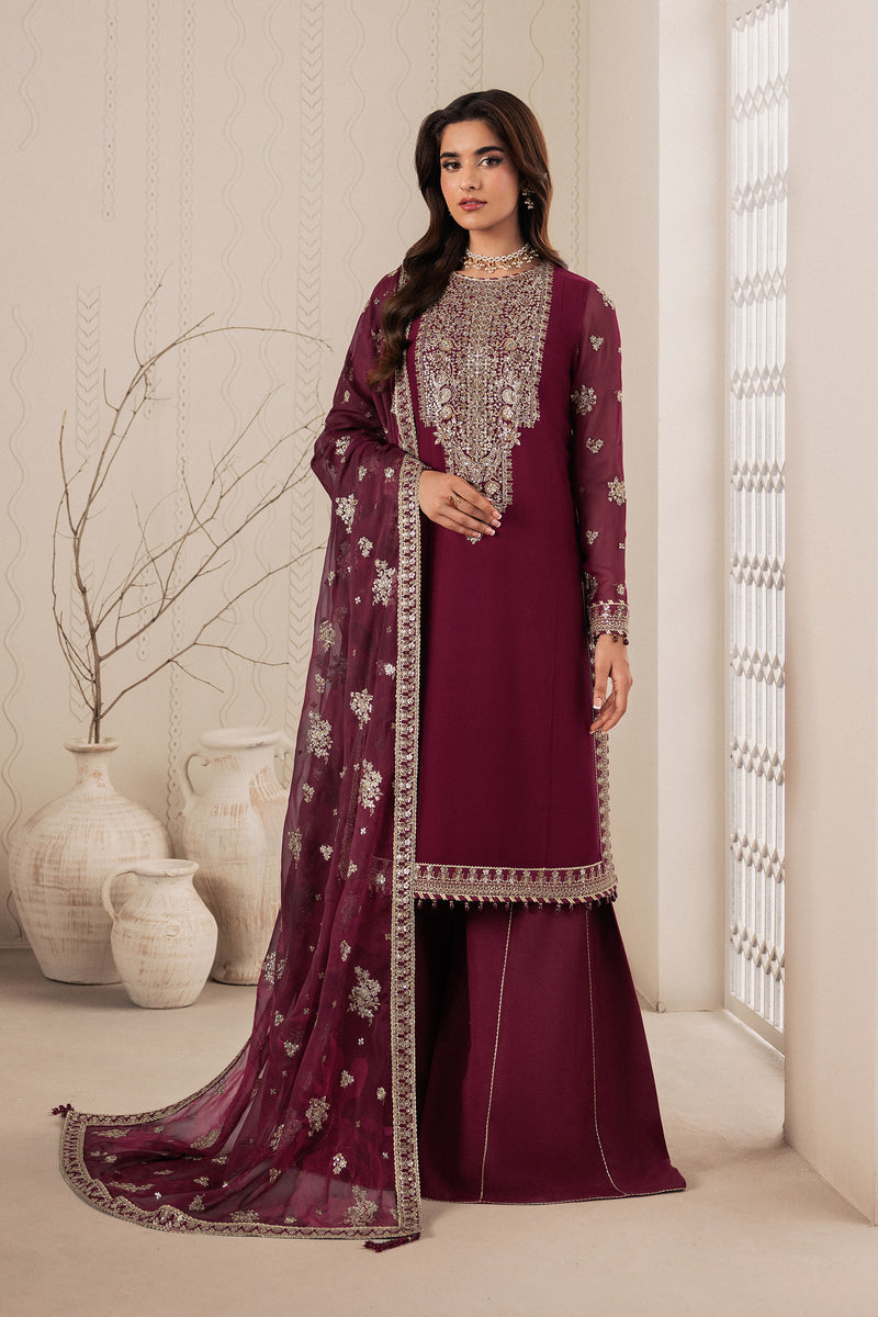 Zarif Bayaan Embroidered Luxury Chiffon Unstitched 3Pc Suit - NIDAH
